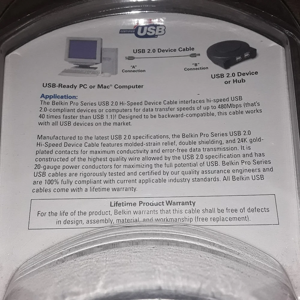 Belkin USB2 Hi-Speed Cable 40 Times Faster New